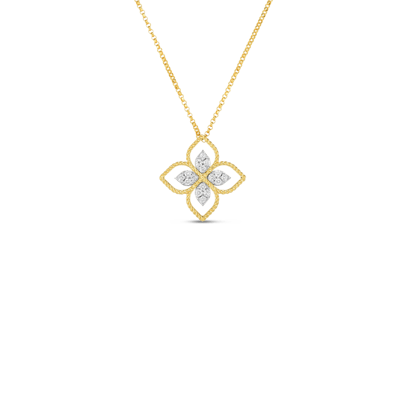18k Two Tone Princess Flower Open Necklace