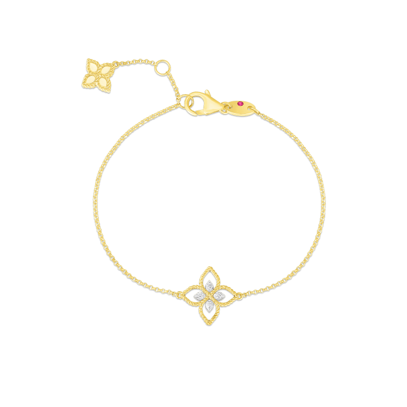 18k Two Tone Small Princess Flower Bracelet