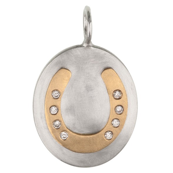 Silver and 14k Yellow Gold Horseshoe Diamond Charm