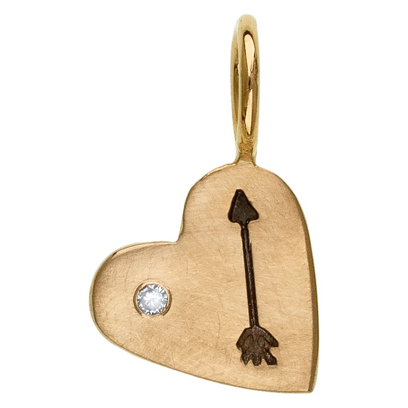 14k Yellow Gold Mini Heart Diamond Arrow Charm