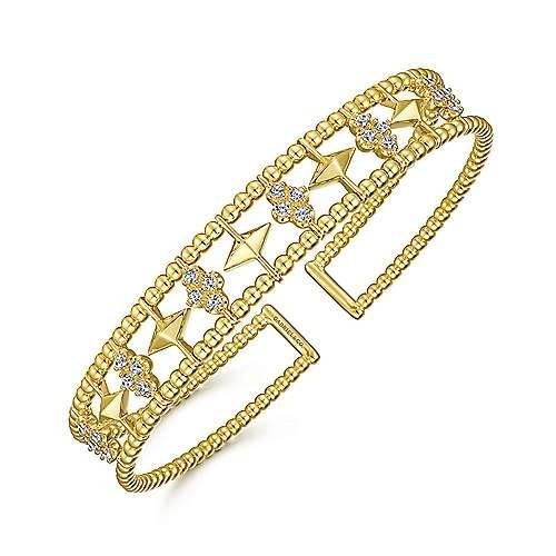 14k Yellow Gold Bujukan 3 Row Beaded Cuff Bracelet