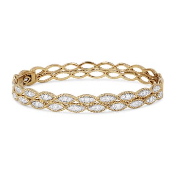 14k Yellow Gold 2 Row Diamond Twist Bangle Bracelet