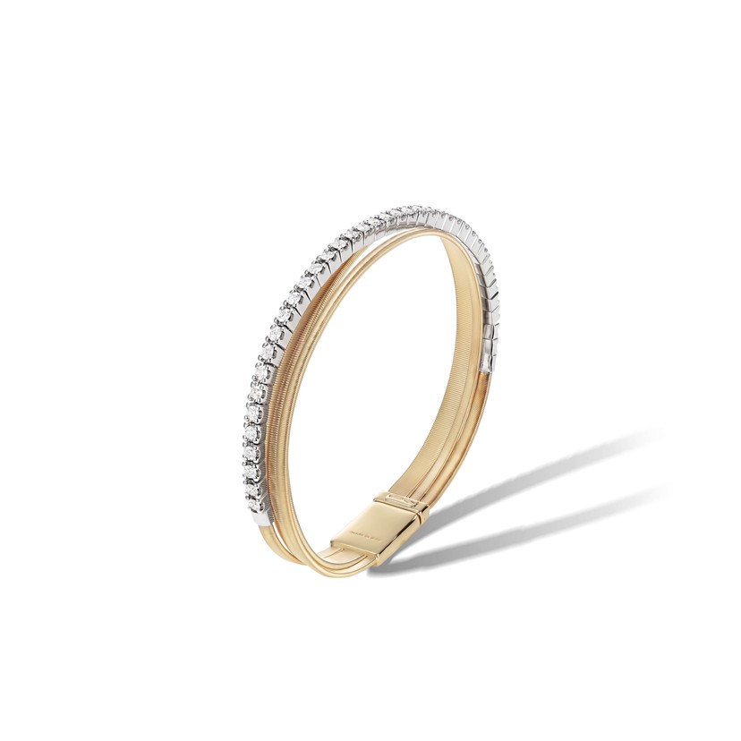 18k Two-Tone Gold 3-Strand Coil Bracelet With Diamonds 