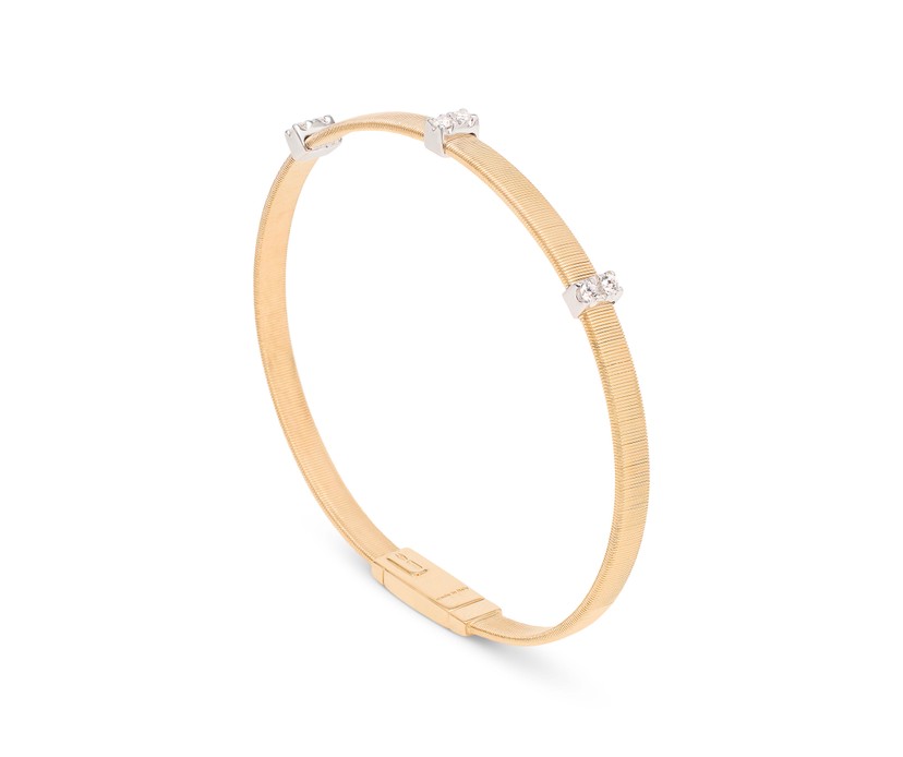 18K Yellow Gold Medium Stackable Bracelet With 3 Diamond Pavé Stations