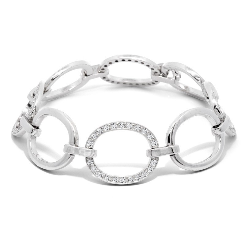 18K White Gold and Diamond Large Open Circle Link Bracelet