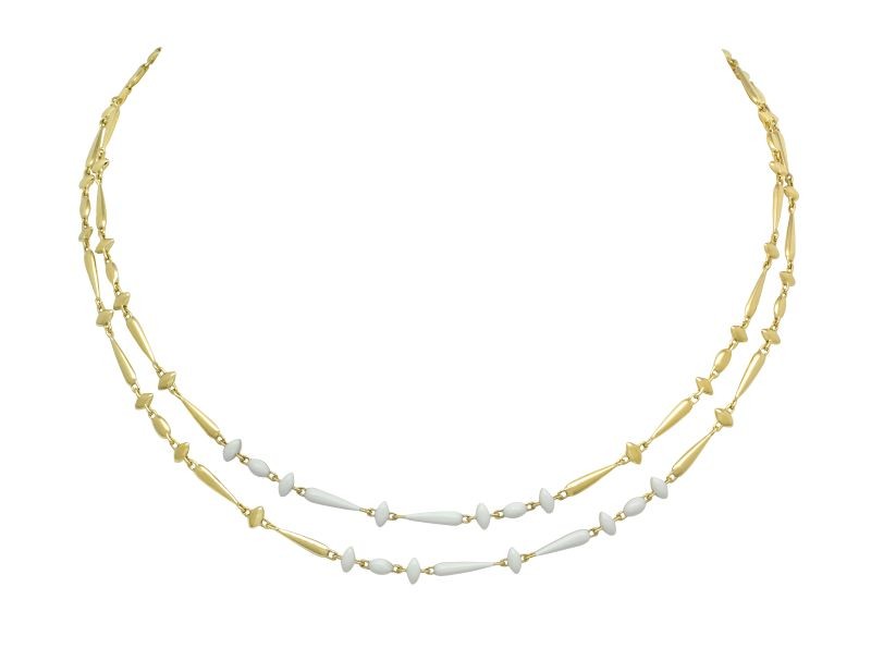 18k Yellow Gold White Ceramic Teardrop Necklace