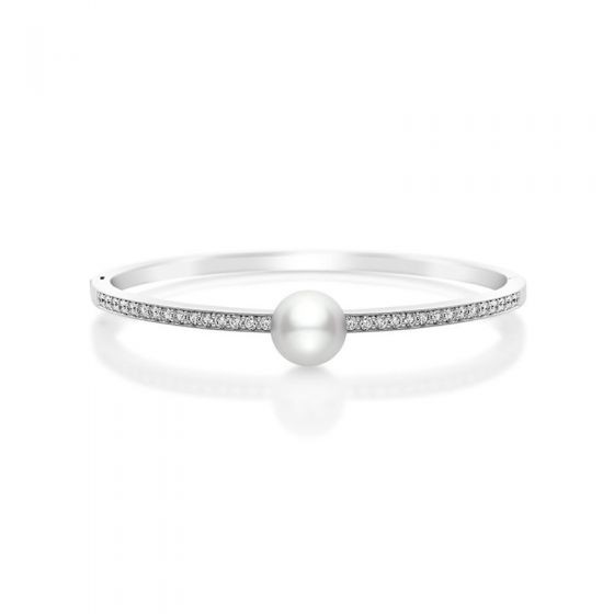 18k White Gold South Sea Pearl Diamond Bangle