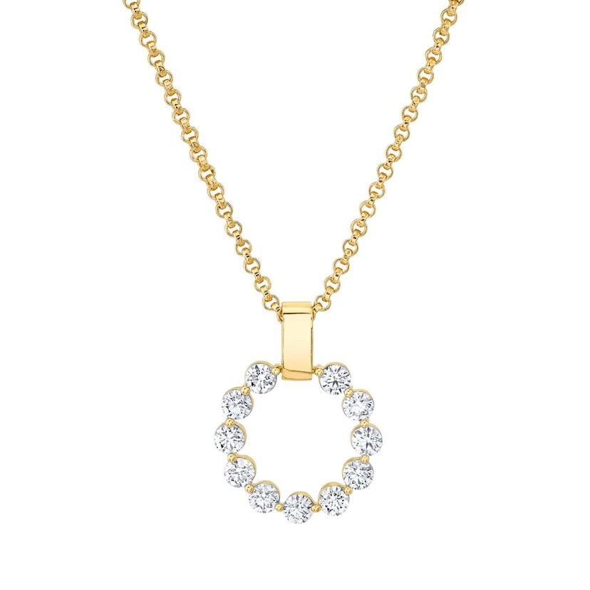 14k Yellow Gold Open Circle Diamond Necklace