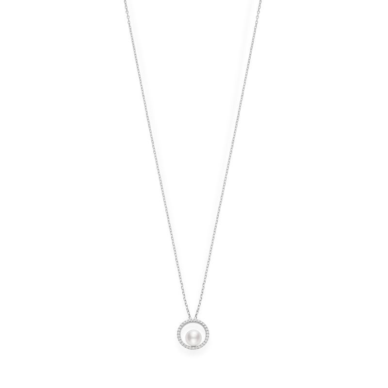 18k White Gold Akoya Open Diamond Circle Necklace