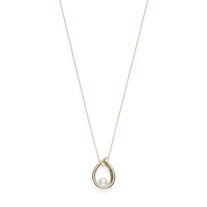 18k Yellow Gold Akoya Pearl Teardrop Necklace