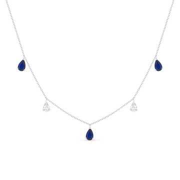 14k White Gold Sapphire and Diamond Dangle Necklace