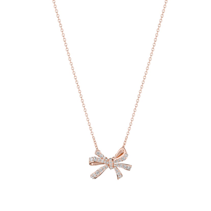 18K Rose Gold Diamond Bow Necklace