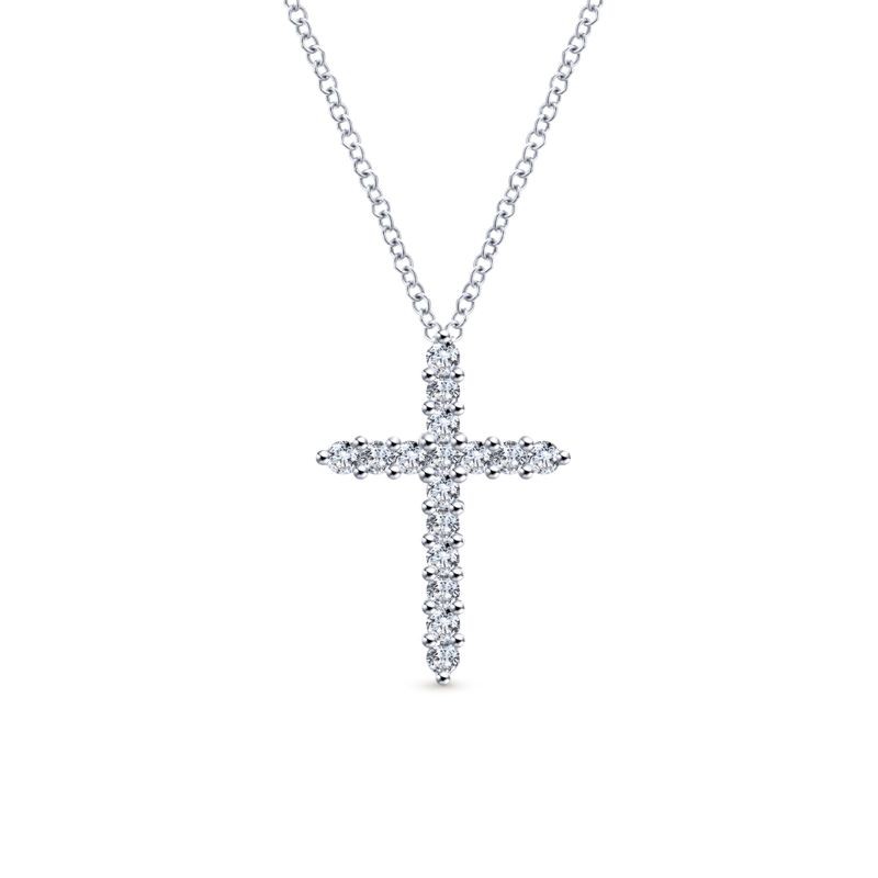 14k White Gold Diamond Cross Necklace