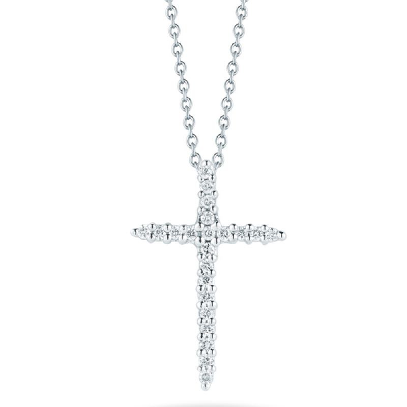18k White Gold Diamond Cross Necklace