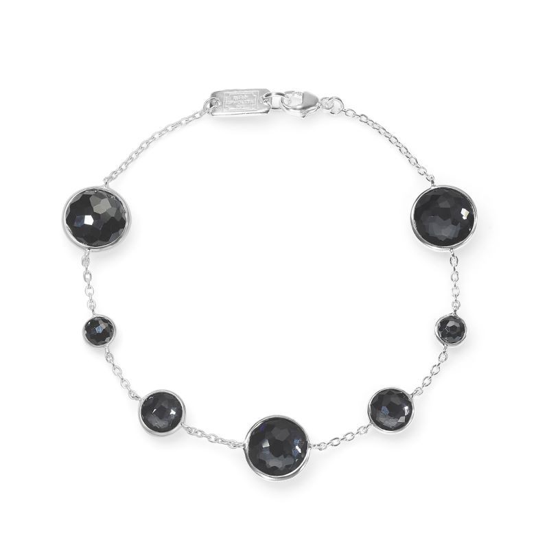 Silver 7 Stone Hematite and Quartz Cable Link Bracelet