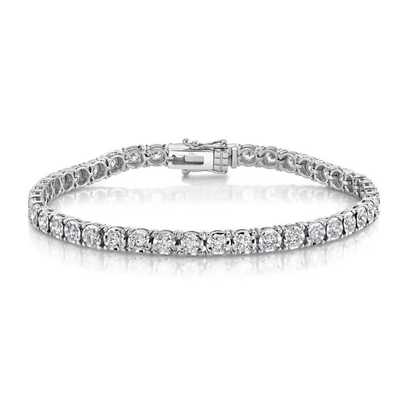 14k White Gold Illusion Diamond Tennis Bracelet 