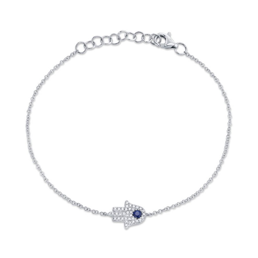 14k White Gold Pave Diamond Hamsa Hand Bracelet