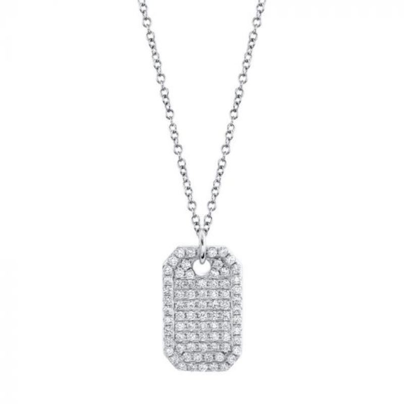 14k White Gold Diamond Dog Tag Necklace