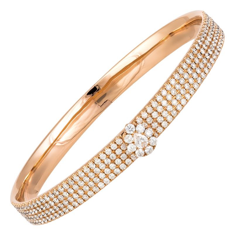 18k Yellow Gold 4 Row Diamond Bangle Bracelet